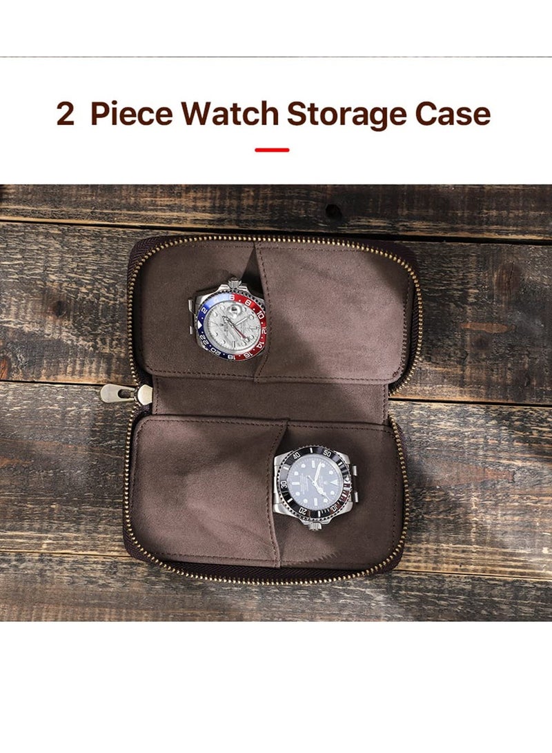 Leather Watch Pouch Watch Bracelet Storage Bag Case Leather 2 Pieces Portable Travel Watch Genuine Leather Pouch Watch Carrying Case for Men Women Couple Watches Bag Leather Coffee