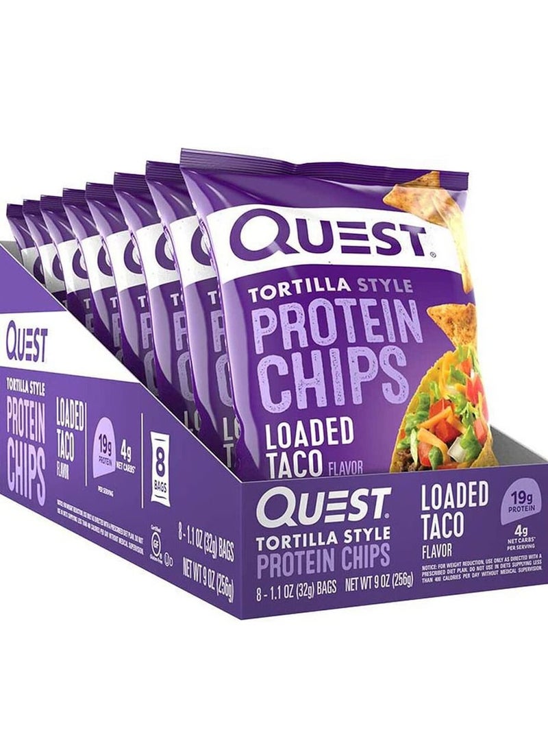 Tortilla Style Protein Chips, Quest, Loaded Taco, 8 Bags