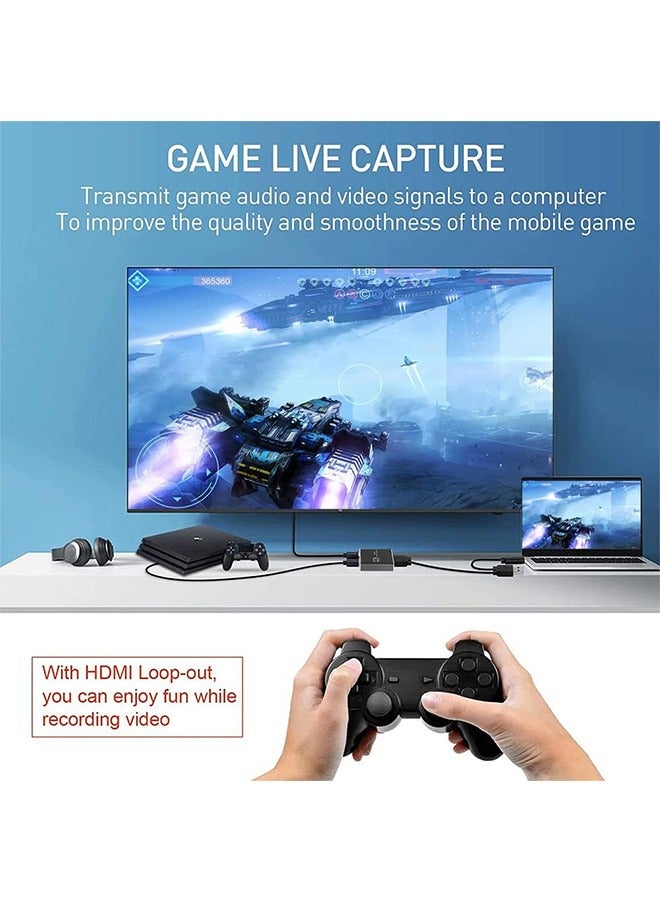 Capture Card, Audio Video Capture Card with Microphone 4K HDMI Loop-Out, 1080p 60fps Video Recorder for Gaming/Live Streaming/Video Conference, Works for Nintendo Switch/PS4/OBS/Camera/PC