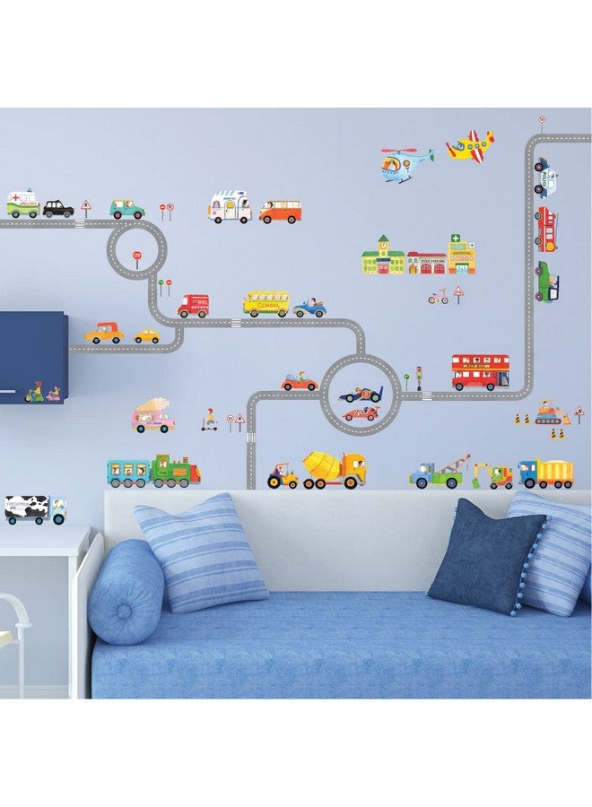 Sg31404P1405 The Road And Transports Kids Wall Stickers Wall Decals Peel And Stick Removable Wall Stickers For Kids Nursery Bedroom Living Room Décor