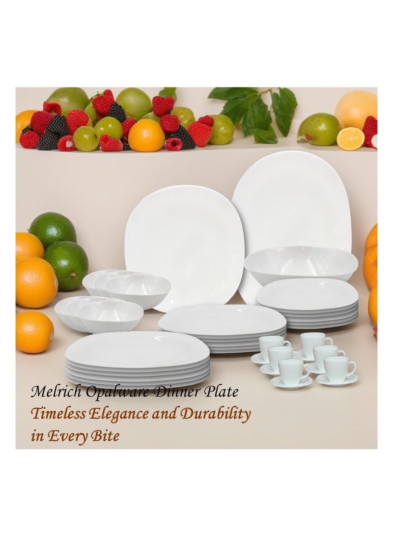 Melrich 38 Piece Opal ware Dinner Set 6 Dinner Plate 6 Dessert Plate 6 Soup Plate 6 Bowl 6 Cup 6 Saucer 1 Serving Plate 1 Serving Bowl Dishwasher Safe Microwave Safe