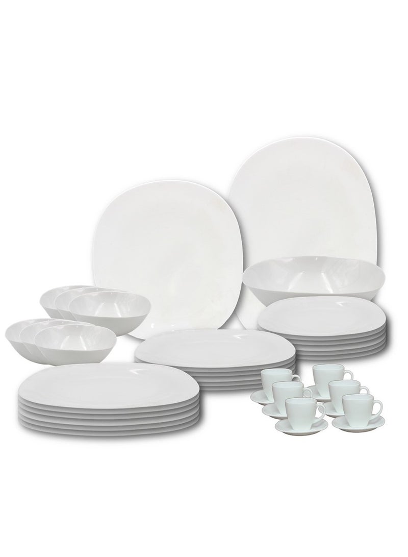 Melrich 38 Piece Opal ware Dinner Set 6 Dinner Plate 6 Dessert Plate 6 Soup Plate 6 Bowl 6 Cup 6 Saucer 1 Serving Plate 1 Serving Bowl Dishwasher Safe Microwave Safe