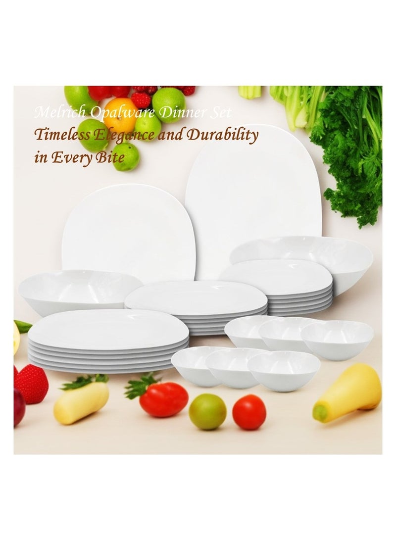 Melrich 27 Opal ware Piece Dinner Set 6 Dinner plate 6 Dessert Plate 6 Soup Plate 2 Oval Plate 6 Bowls 1 Serving Bowl Dishwasher Safe microwave safe Scratch resistance