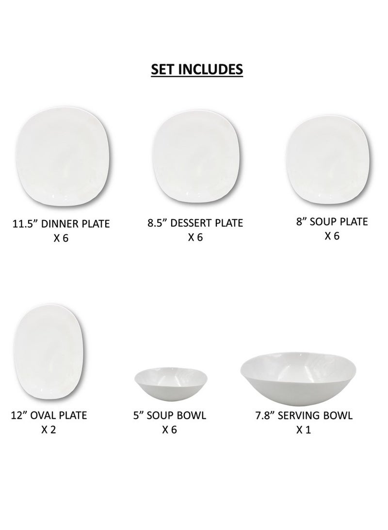 Melrich 27 Opal ware Piece Dinner Set 6 Dinner plate 6 Dessert Plate 6 Soup Plate 2 Oval Plate 6 Bowls 1 Serving Bowl Dishwasher Safe microwave safe Scratch resistance