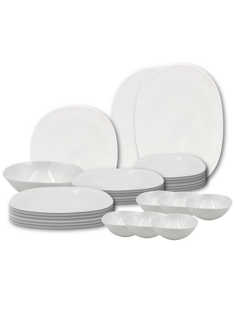 Melrich 27 Opal ware Piece Dinner Set 6 Dinner plate 6 Dessert Plate 6 Soup Plate 2 Oval Plate 6 Bowls 1 Serving Bowl Dishwasher Safe microwave safe Scratch resistance