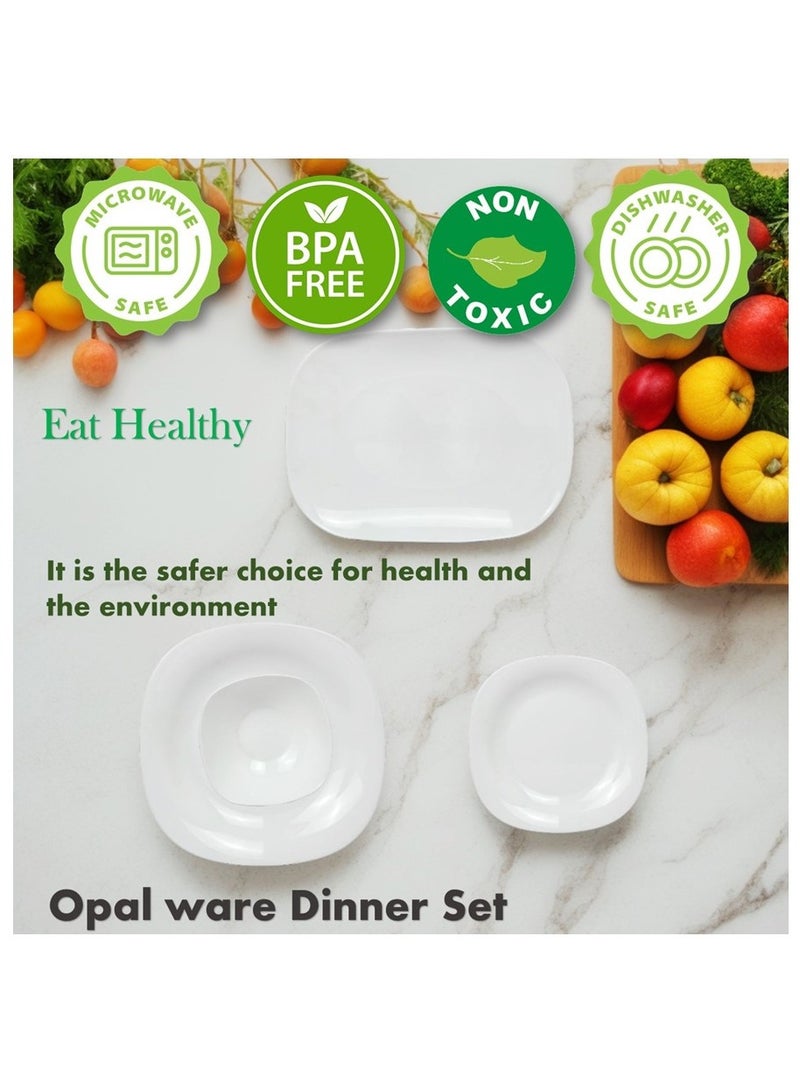 Melrich 12 Peice Opal ware Dinner set Dishwahser Safe Microwave safe Dinner plate Dessert Plate Bowls BPA Free Easy to Clean