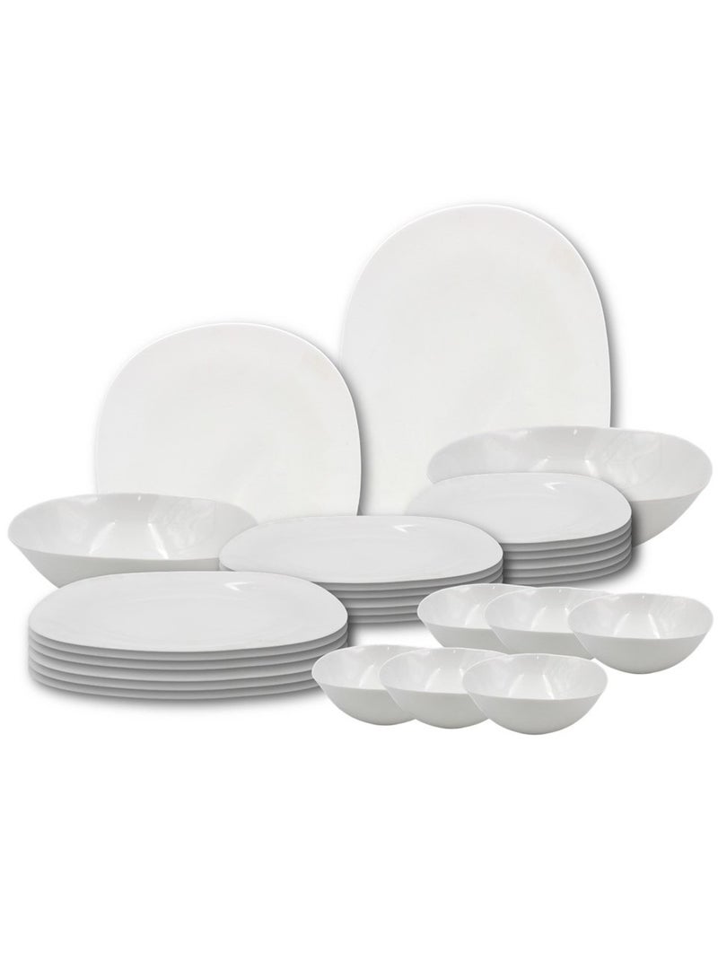 Melrich 27 Pcs Opal ware Dinner Set 6 Dinner plate 6 Dessert Plate 6 Soup Plate 1 Oval Plate 1 Serving Bowl 1 Medium Bowl 6 Bowls Dishwasher safe Microwave safe