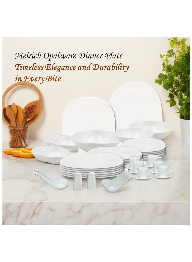 Melrich 50 Piece Opalware Dinner Set 6 Dinner plate 6 Dessert plate 6 Soup Plate 6 Bowl 6 Soup spoon 6 Cup 6 Saucer 2 Salt Pepper Shaker 1 Serving Plate 1 Serving Bowl 2 Medium Bowl 2 Curry Ladle