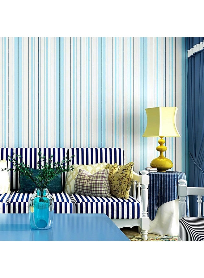 Wall Stickers Wallpaper Vertical Stripes (45 X 300 Cm) Mediterranean Style Blue Home Decoration Sofa Backdrop Blue