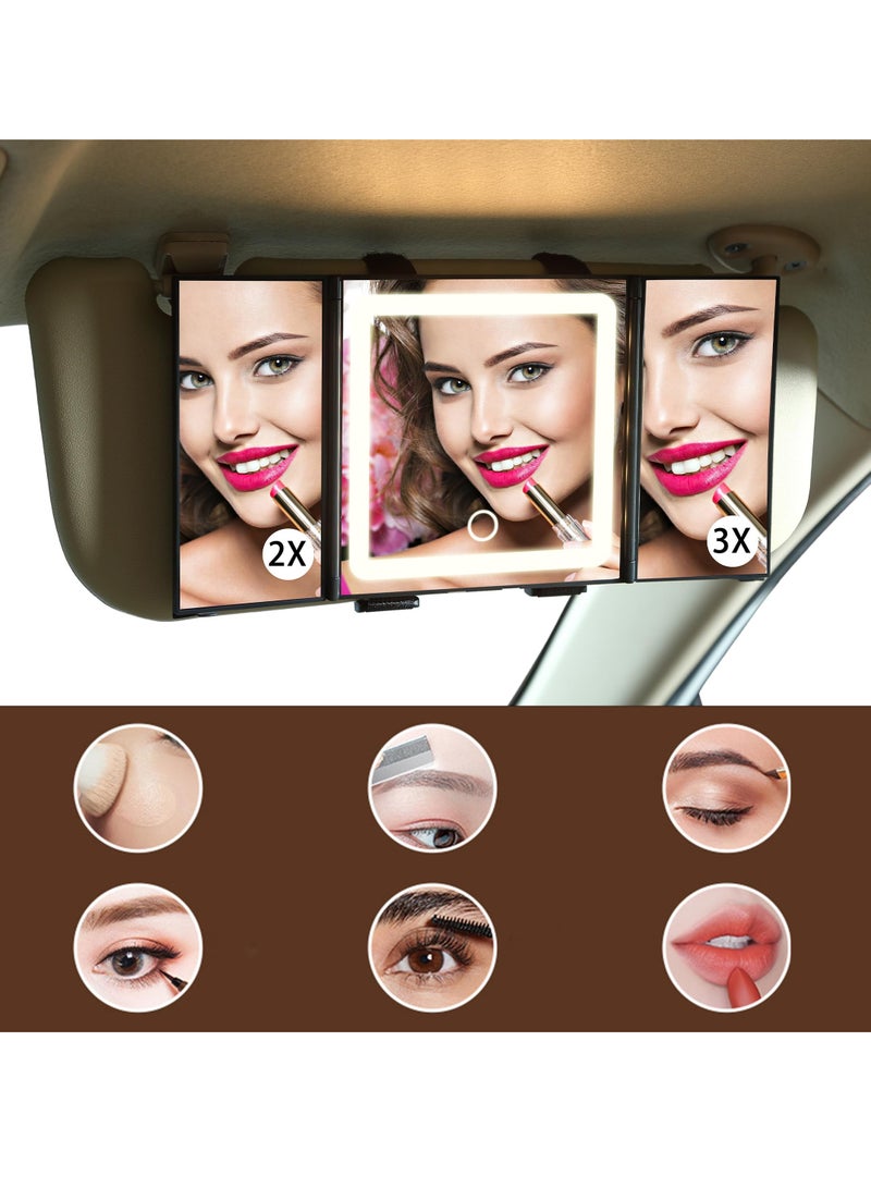 Car Sun Visor Makeup Mirror, Foldable Vanity Mirror with 3 Lights Modes Dimmable Touch Screen Rearview, Rechargeable Led Mirror Universal for Truck SUV, Gifts for Women