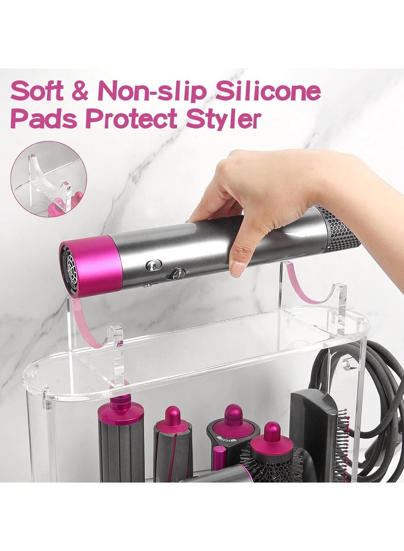 Acrylic Storage Holder for Dyson Airwrap Styler Accessories, Features 6 Holes, Long Barrel, Diffuser and Cord Hook for Neat Organization on Countertop in Bathroom, Kitchen and Beyond