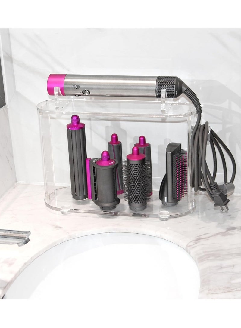 Acrylic Storage Holder for Dyson Airwrap Styler Accessories, Features 6 Holes, Long Barrel, Diffuser and Cord Hook for Neat Organization on Countertop in Bathroom, Kitchen and Beyond