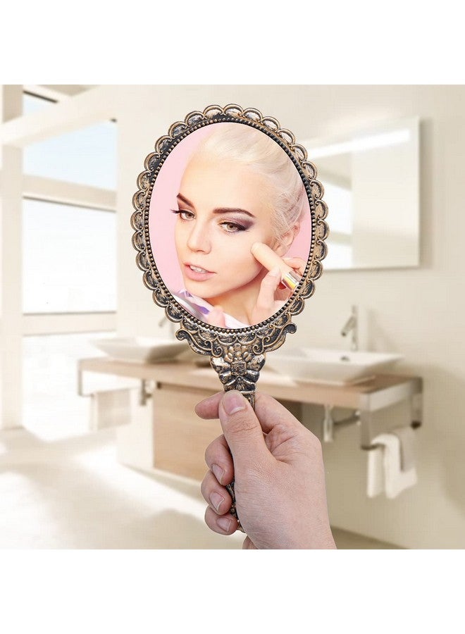 2Pcs Vintage Handheld Mirrordecorative Mirrors For Face Makeup Cosmetic Mirror Hand Held Travel Mirrors Personal Cosmetic Mirror With Powder Puff(Bronze)