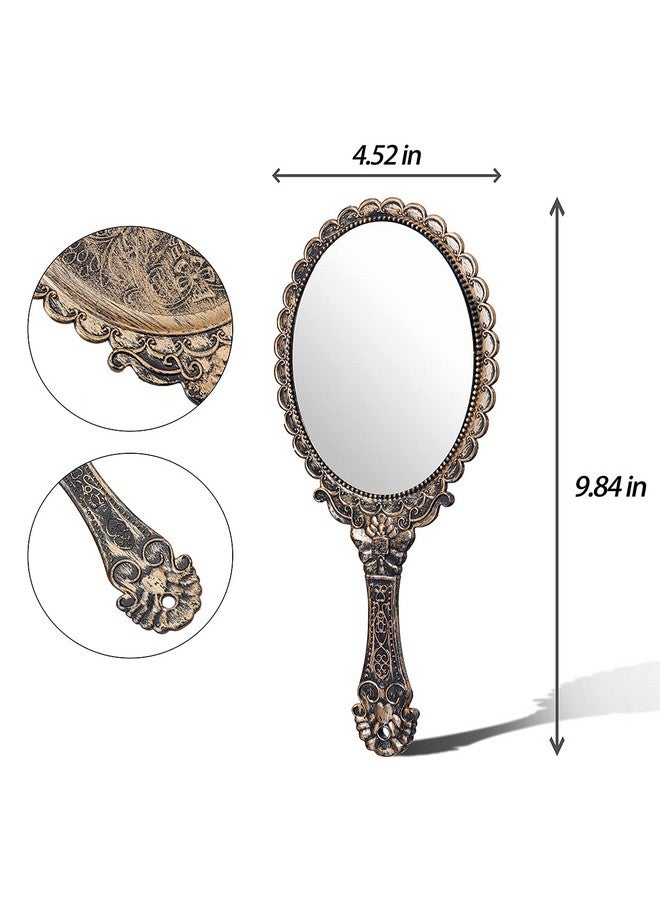 2Pcs Vintage Handheld Mirrordecorative Mirrors For Face Makeup Cosmetic Mirror Hand Held Travel Mirrors Personal Cosmetic Mirror With Powder Puff(Bronze)