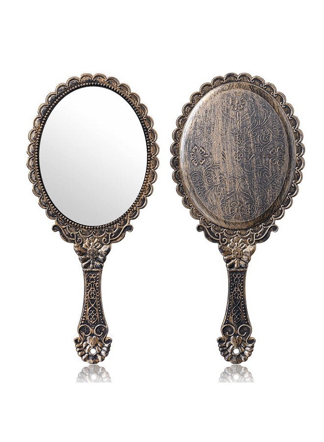 2Pcs Vintage Handheld Mirrordecorative Mirrors For Face Makeup Cosmetic Mirror Hand Held Travel Mirrors Personal Cosmetic Mirror With Powder Puff(Bronze)