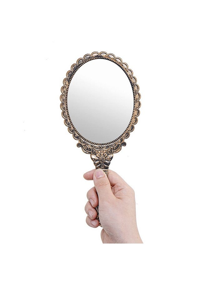 2Pcs Vintage Handheld Mirrordecorative Mirrors For Face Makeup Cosmetic Mirror Hand Held Travel Mirrors Personal Cosmetic Mirror With Powder Puff(Bronze)