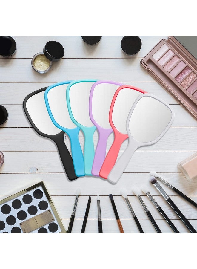 Hand Handheld Mirror With Handle Plastic Compact Travel Makeup Cosmetic Mirror Small Personal Portable Hand Held Mirror For Home Vanity Camping 7.09 X 3.15 Inches 6 Colors (50 Pieces)