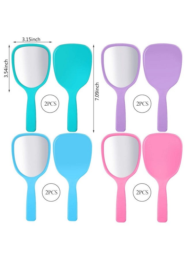 Small Handheld Hand Mirror Compact Travel Makeup Mirror Handheld Cosmetic Mirror With Handle Personal Mirror Portable Vanity Mirror 3.15 Inch Wide 7.09 Inch Long (Blue Green Pink Purple8 Pieces)