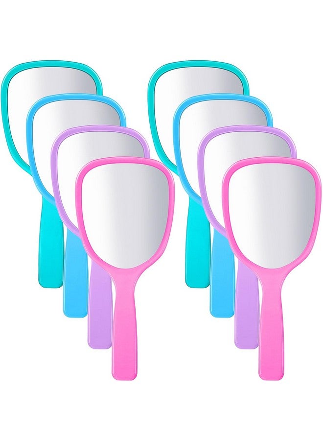 Small Handheld Hand Mirror Compact Travel Makeup Mirror Handheld Cosmetic Mirror With Handle Personal Mirror Portable Vanity Mirror 3.15 Inch Wide 7.09 Inch Long (Blue Green Pink Purple8 Pieces)