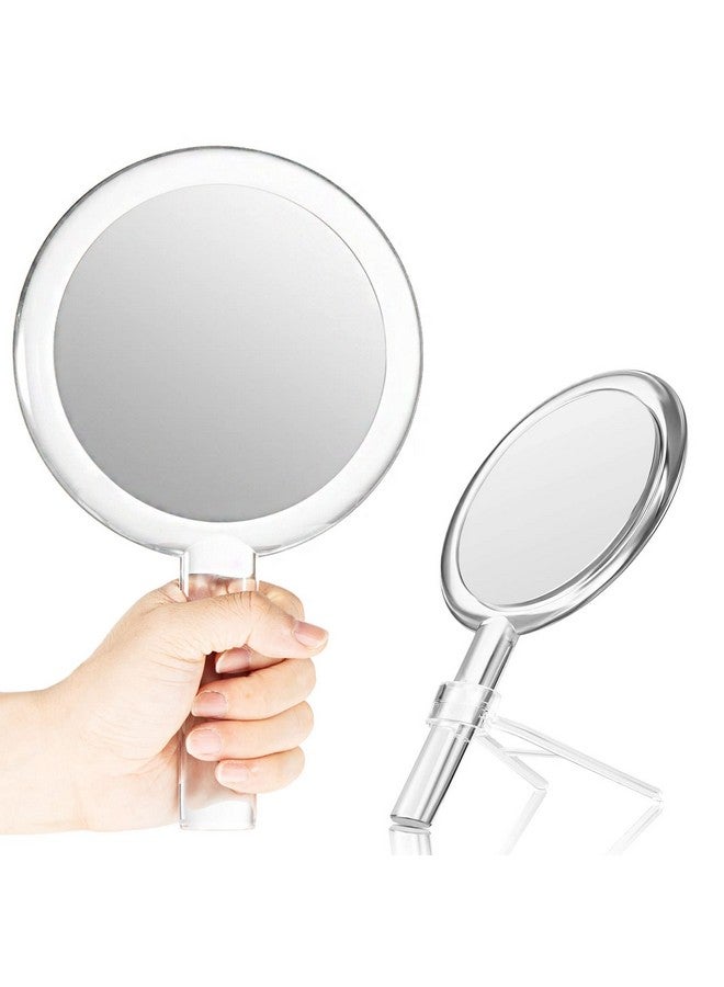 Doublesided Handheld Mirror With Stand 1X/10X Magnifying Mirror Clear Adjustable Round Shape 25.8 X 15 Cm