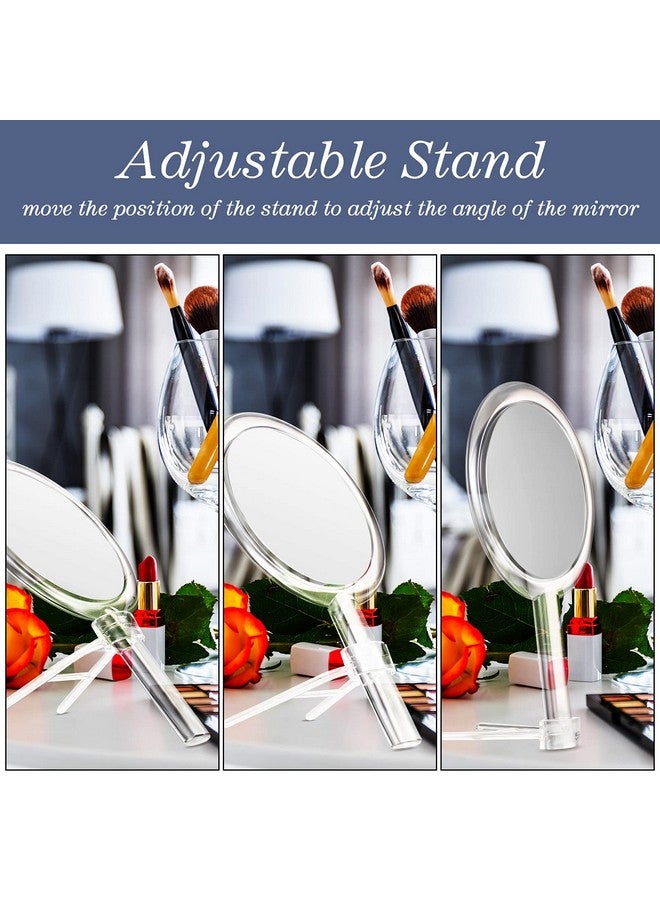 Doublesided Handheld Mirror With Stand 1X/10X Magnifying Mirror Clear Adjustable Round Shape 25.8 X 15 Cm