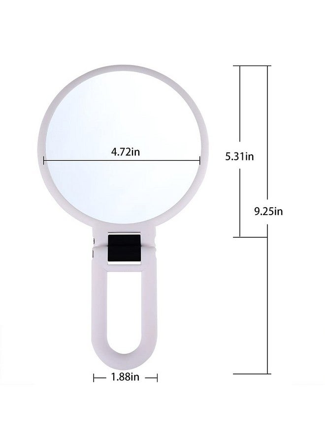 1X 10X Magnifying Handheld Mirrortravel Folding Hand Held Mirrordouble Sided Pedestal Magnification And True Image Makeup Mirror Portable Vanity Cosmetic Mirror For Women （White）