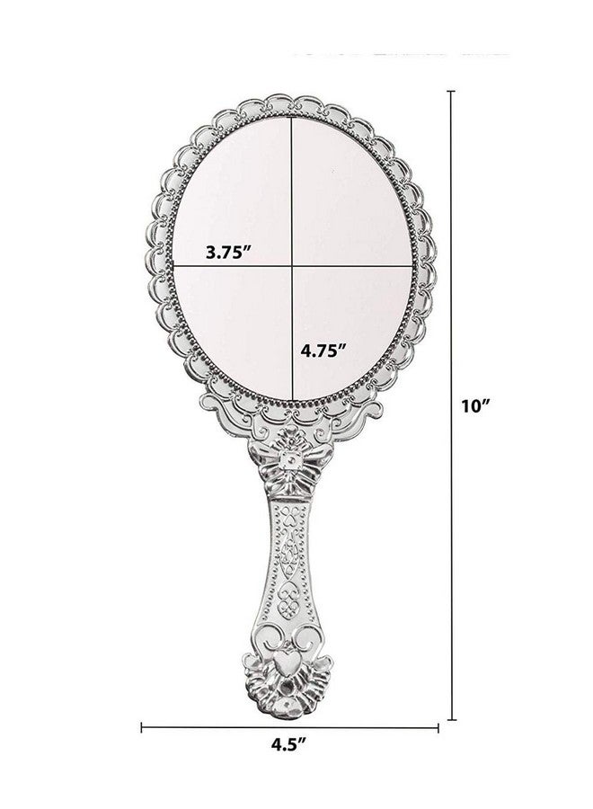 Hand Mirror Vintage Handheld Mirror With Handle Vanity Makeup Mirror Travel Mirrors (Oval Silver)