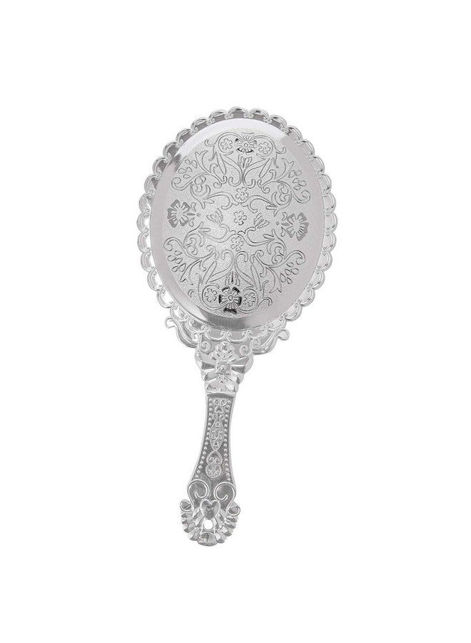 Hand Mirror Vintage Handheld Mirror With Handle Vanity Makeup Mirror Travel Mirrors (Oval Silver)