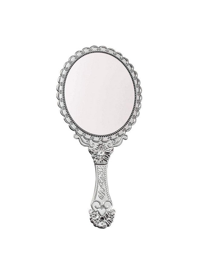 Hand Mirror Vintage Handheld Mirror With Handle Vanity Makeup Mirror Travel Mirrors (Oval Silver)