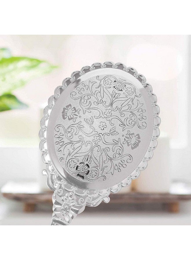 Hand Mirror Vintage Handheld Mirror With Handle Vanity Makeup Mirror Travel Mirrors (Oval Silver)