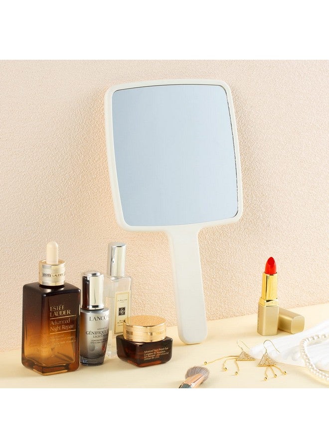 Hand Mirror Handheld Mirror With Handle For Makeup Portable Cute Hand Held Mirror For Shaving Travel Men & Women(White)