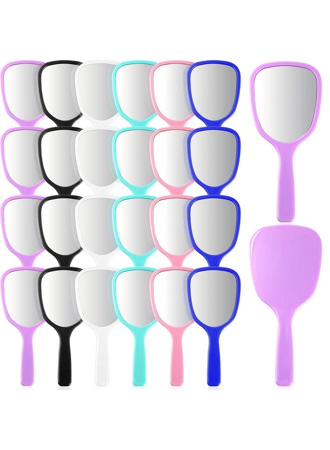 24 Pcs Handheld Mirrors Small Hand Mirror With Handle Plastic Travel Makeup Compact Mirror Portable Vanity Mirror For Camping Home Kids Girls Women Men Purse 6 Colors 7 X 3.15 Inches/ 18 X 8 Cm