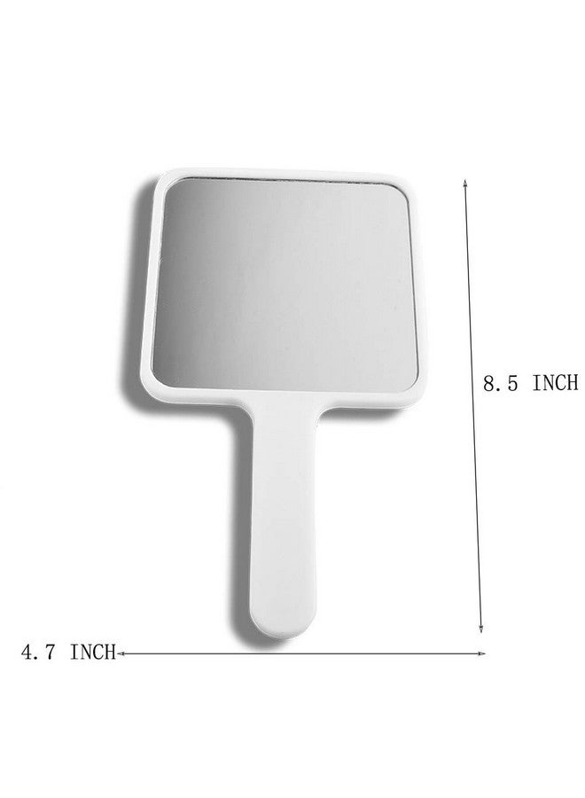 Rectangle Handheld Mirror Hand Mirror Travel Handheld Mirror Cosmetic Mirror With Handle (White)