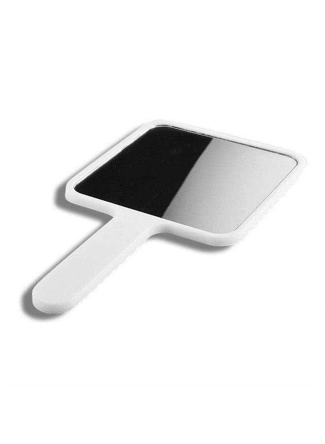 Rectangle Handheld Mirror Hand Mirror Travel Handheld Mirror Cosmetic Mirror With Handle (White)