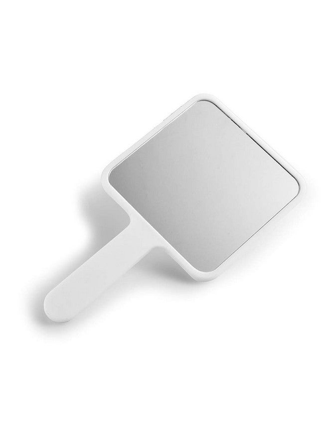 Rectangle Handheld Mirror Hand Mirror Travel Handheld Mirror Cosmetic Mirror With Handle (White)