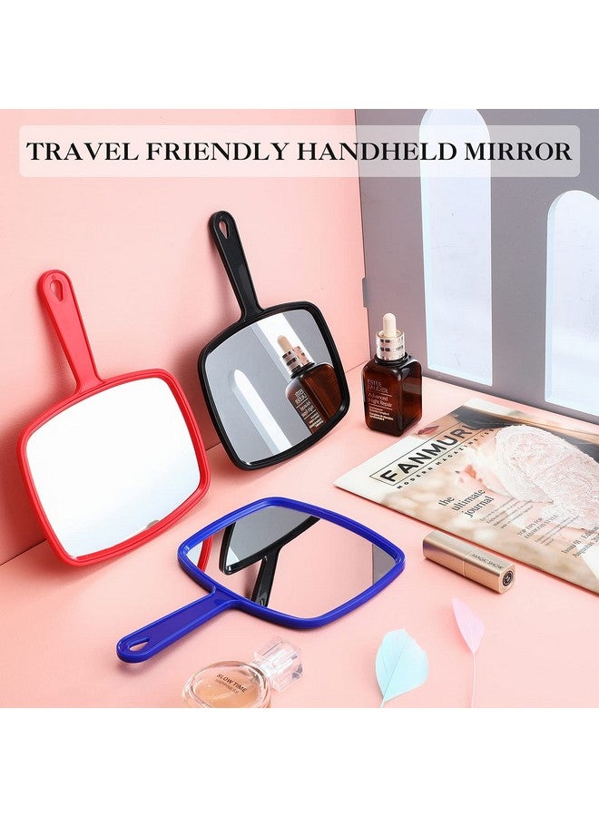 3 Pieces Hand Mirror Handheld Cosmetic Mirror With Handle Makeup Hand Mirror Hairdressers Paddle Mirror Portable Vanity Mirror For Travel Home And Salon Use (Red Black Blue 9.17 X 6.53 Inch)