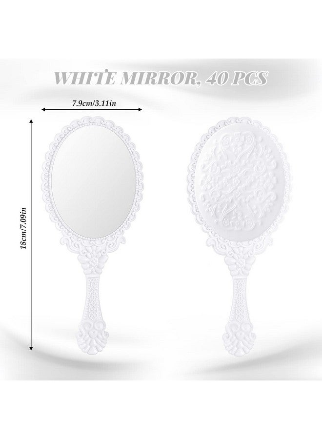 40 Pcs Vintage Handheld Mirror Retro Hand Held Mirror Vintage Hand Mirror Hand Mirrors With Handle Plastic Hand Held Mirrors For Kids Cute Compact Mirror For Girls (White)