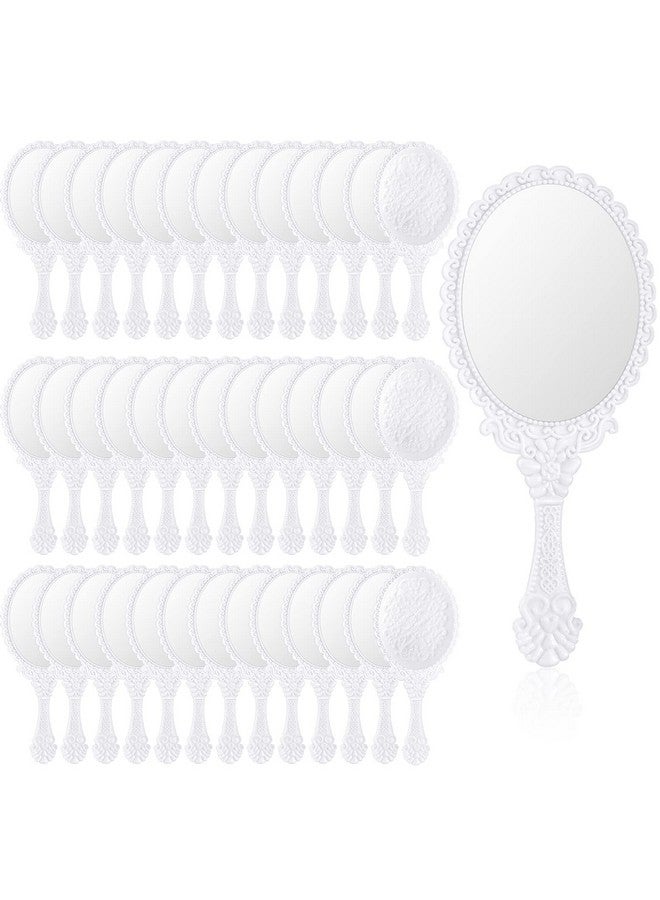 40 Pcs Vintage Handheld Mirror Retro Hand Held Mirror Vintage Hand Mirror Hand Mirrors With Handle Plastic Hand Held Mirrors For Kids Cute Compact Mirror For Girls (White)