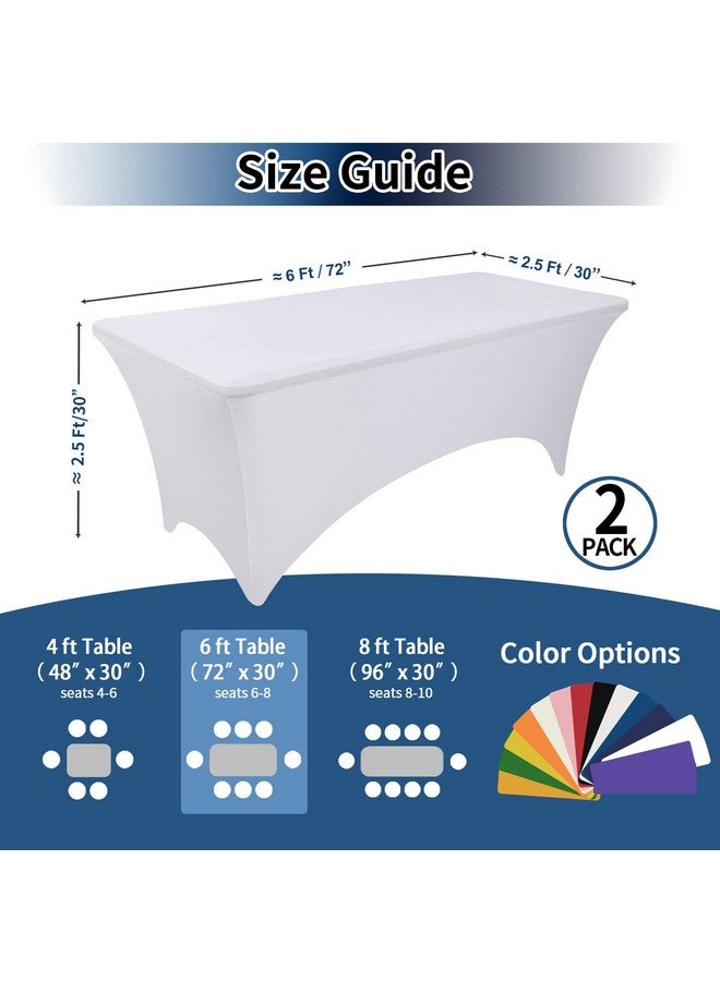 Spandex White Table Covers 6Ft Fitted Table Clothes For 6 Foot Rectangle Tables Elastic Massage Table Cover Stretch Wrinkle Free Tablecloth For Party Wedding Banquet Vendor Stand 2 Pack