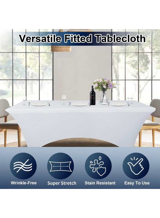 Spandex White Table Covers 6Ft Fitted Table Clothes For 6 Foot Rectangle Tables Elastic Massage Table Cover Stretch Wrinkle Free Tablecloth For Party Wedding Banquet Vendor Stand 2 Pack