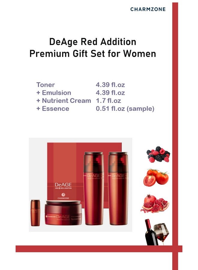 Deage Red Addition Set Of 3 Red Wine Antiaging Korean Skin Care Routine Hydrating Nourishing (10.98 Fl.Oz)