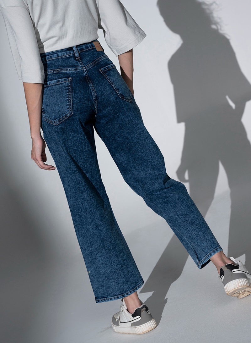 Indigo Relaxed Fit Clean Look Jeans for Women, High Rise