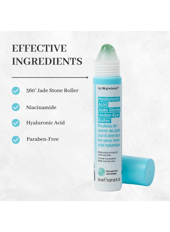 My In.Gredients Hydrating Under Eye Serum With 360° Jade Stone Roller Multipeptides & Hyaluronic Acid Treats Eye Puffiness Dark Circles Instant Wrinkle Remover Revitalize Tired Skin20Ml