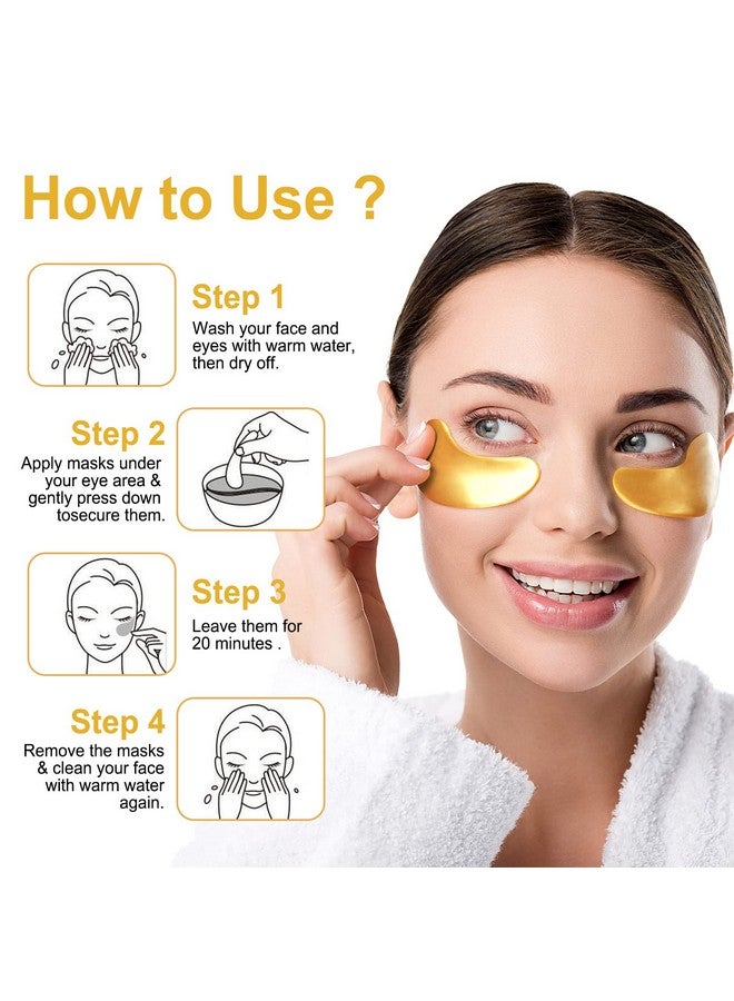 Eye Mask30 Pairs 24K Gold Under Eye Patches Skin Care Productseye Masks Skincare For Dark Circles And Puffinessreduce Wrinkleseye Bags And Fine Linesfor Women And Manwith Hair Clips