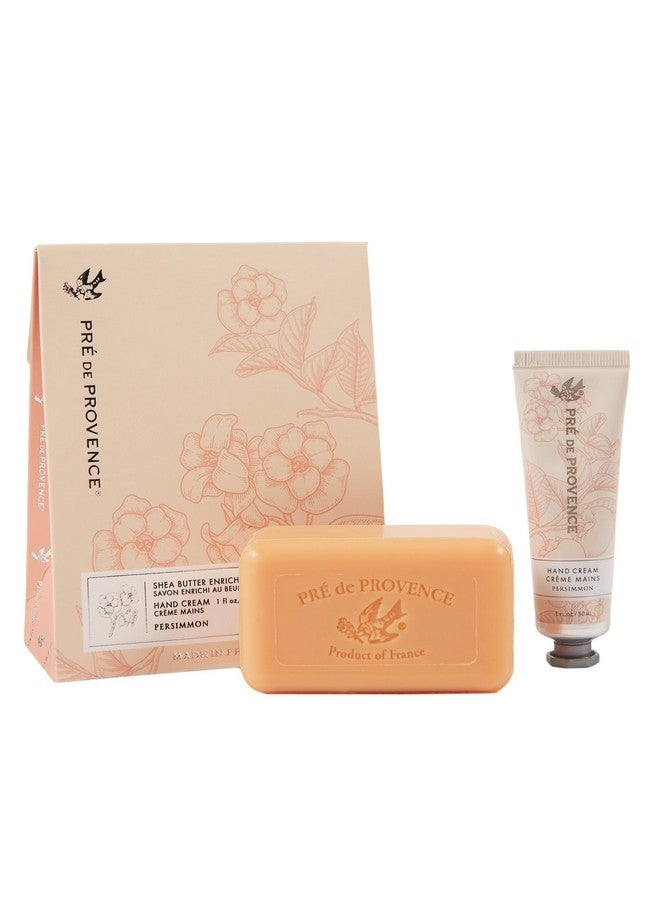 Gift Set Includes 150 Gram Soap Bar & 1 Fl Oz Hand Cream Made In France Infused With Shea Butter Persimmon
