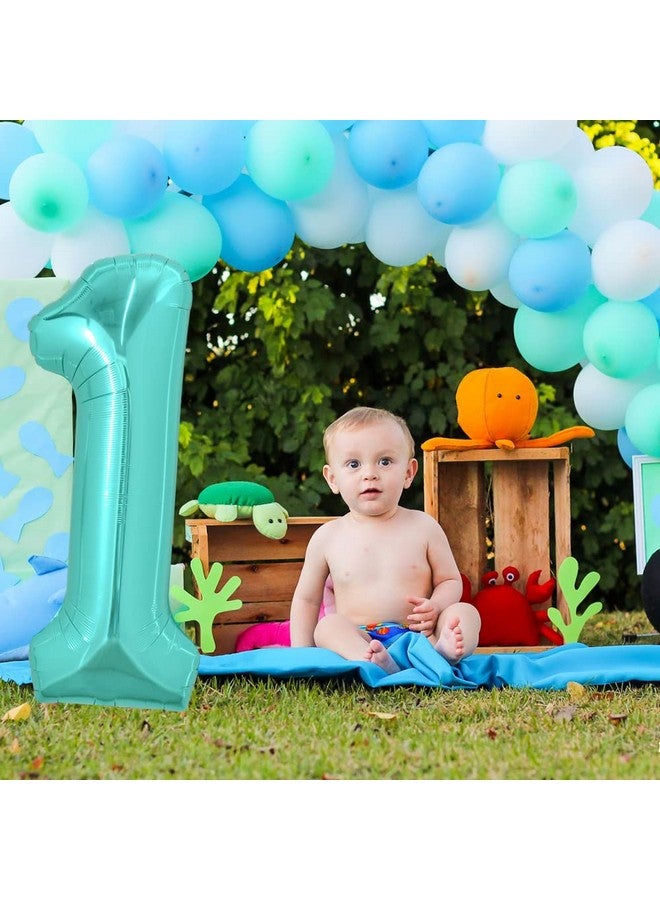 40 Inch Large Teal Blue Number Balloons Giant Jumbo Helium Foil Mylar Big Turquoise Number 1 Digital One Balloons For Birthday Party Anniversary Wedding Decorations