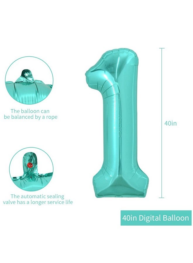 40 Inch Large Teal Blue Number Balloons Giant Jumbo Helium Foil Mylar Big Turquoise Number 1 Digital One Balloons For Birthday Party Anniversary Wedding Decorations