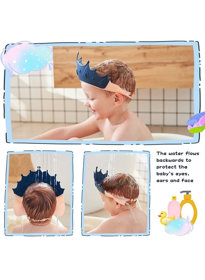 Baby Shower Cap Shield Shower Cap For Kids Visor Hat For Eye And Ear Protection For 09 Years Old Children Cute Crown Shape Makes The Baby Bath More Fun (Blue)