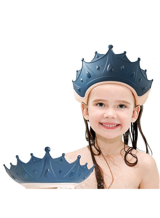 Baby Shower Cap Shield Shower Cap For Kids Visor Hat For Eye And Ear Protection For 09 Years Old Children Cute Crown Shape Makes The Baby Bath More Fun (Blue)