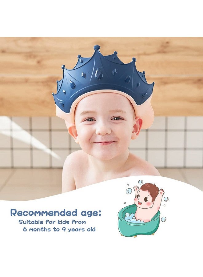 Baby Shower Cap Shield Shower Cap For Kids Visor Hat For Eye And Ear Protection For 09 Years Old Children Cute Crown Shape Makes The Baby Bath More Fun (Blue)